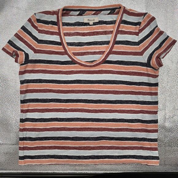Madewell Alto Scoop Neck Knit Short Sleeve Tee Top Multicolor Striped Sz Small - Picture 7 of 9